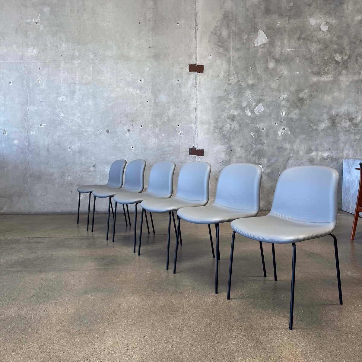 Set Of Six Leather + Steel "Bacco" Chairs By Omar De Biaggio For Design Within Reach