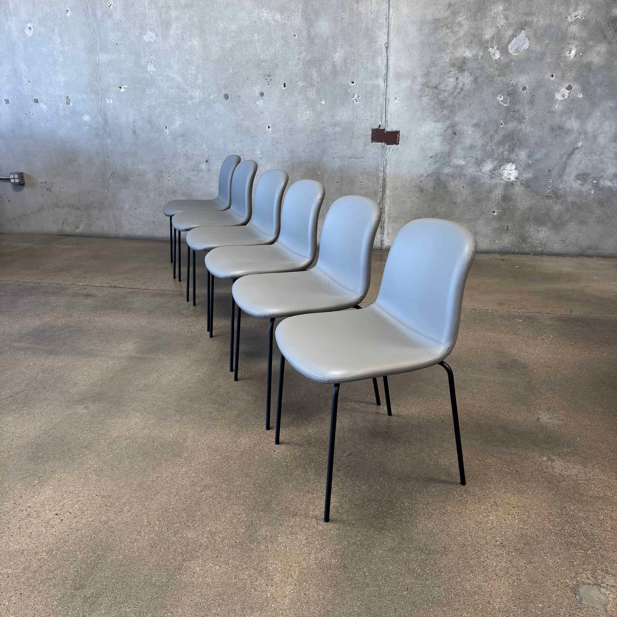 Set Of Six Leather + Steel "Bacco" Chairs By Omar De Biaggio For Design Within Reach