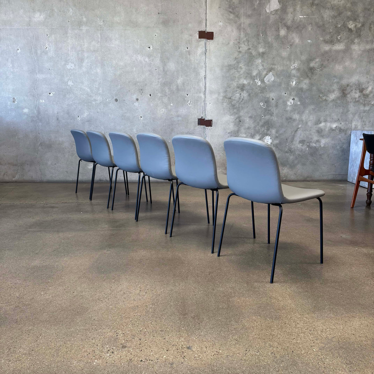 Set Of Six Leather + Steel "Bacco" Chairs By Omar De Biaggio For Design Within Reach