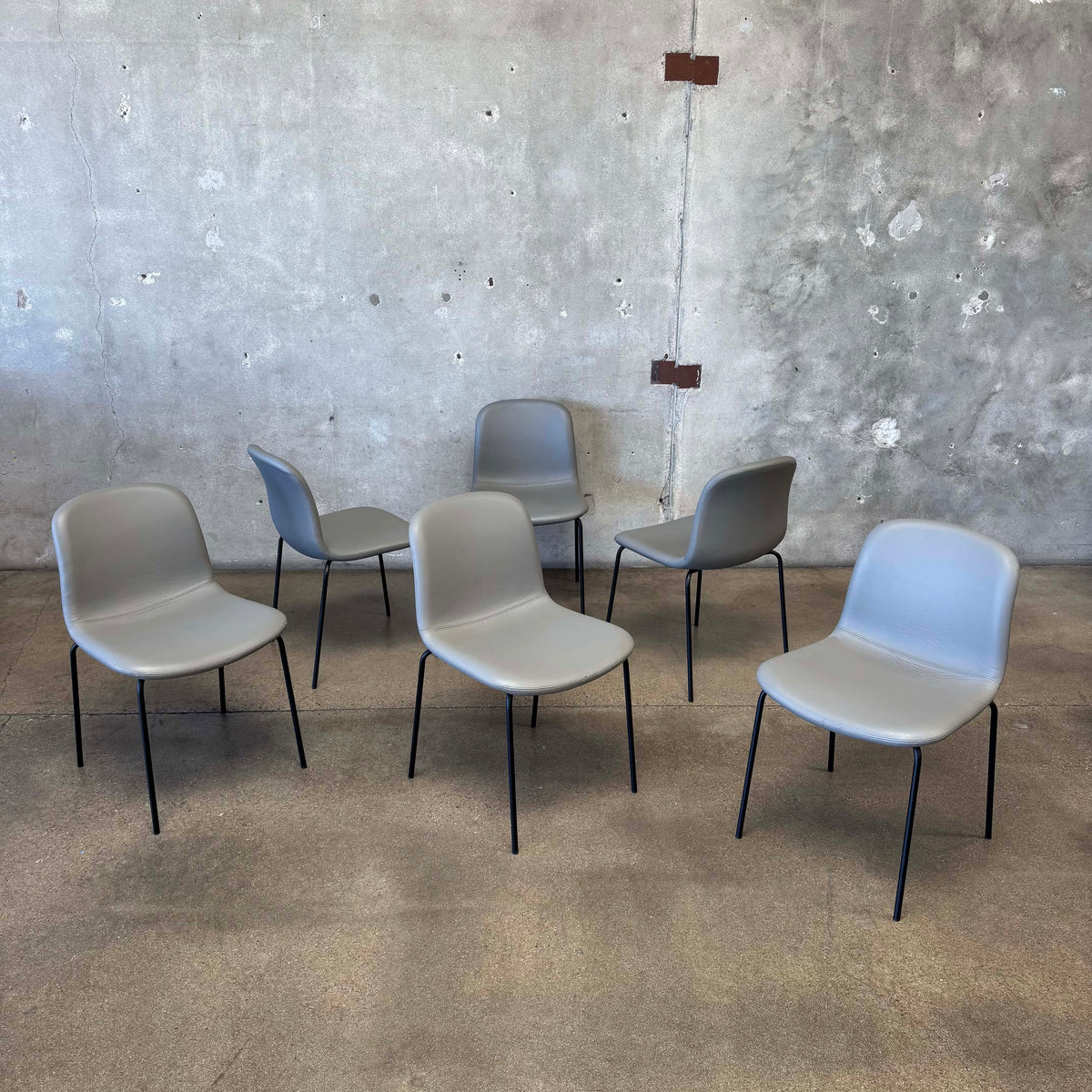 Set Of Six Leather + Steel "Bacco" Chairs By Omar De Biaggio For Design Within Reach