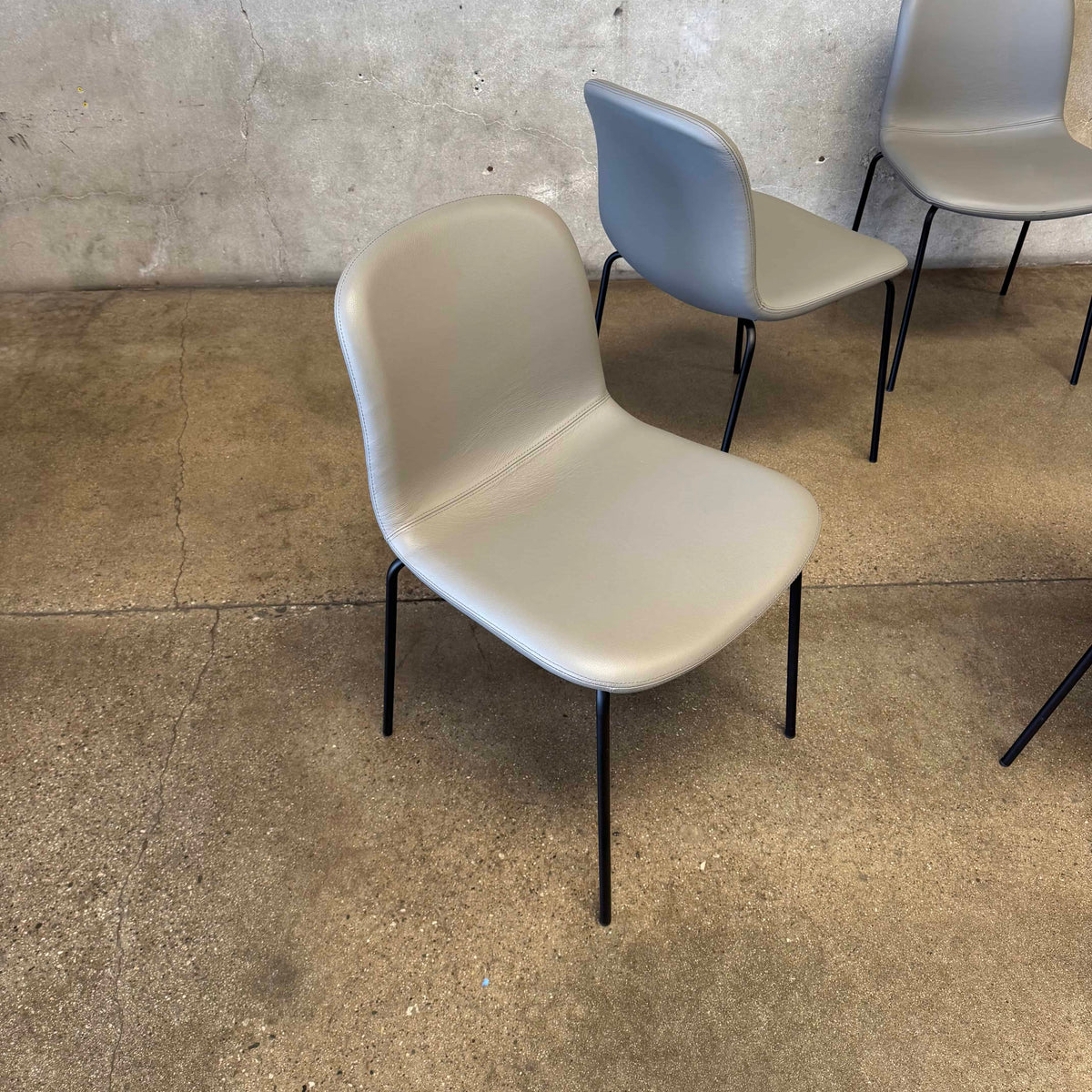 Set Of Six Leather + Steel "Bacco" Chairs By Omar De Biaggio For Design Within Reach
