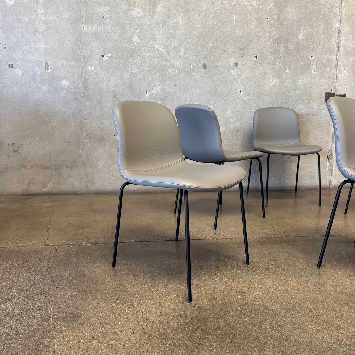 Set Of Six Leather + Steel "Bacco" Chairs By Omar De Biaggio For Design Within Reach