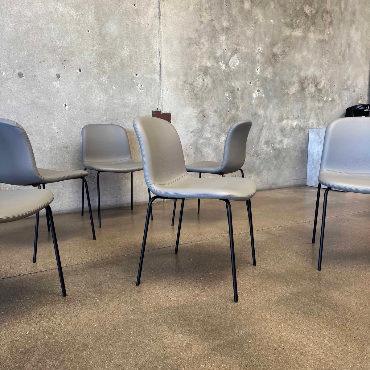 Set Of Six Leather + Steel "Bacco" Chairs By Omar De Biaggio For Design Within Reach