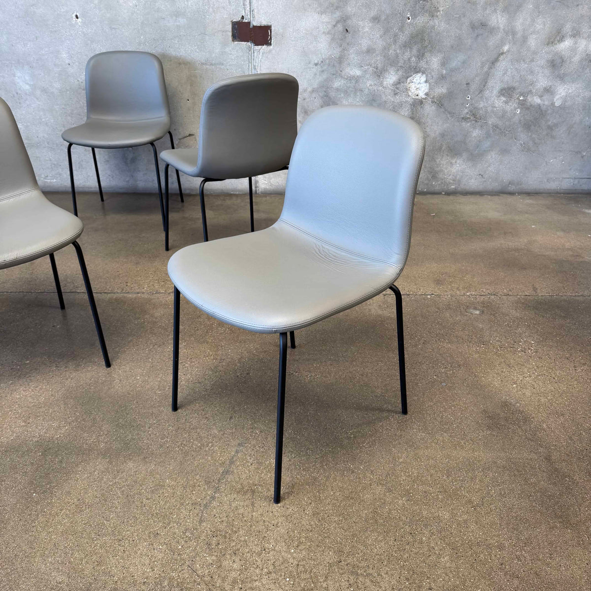 Set Of Six Leather + Steel "Bacco" Chairs By Omar De Biaggio For Design Within Reach