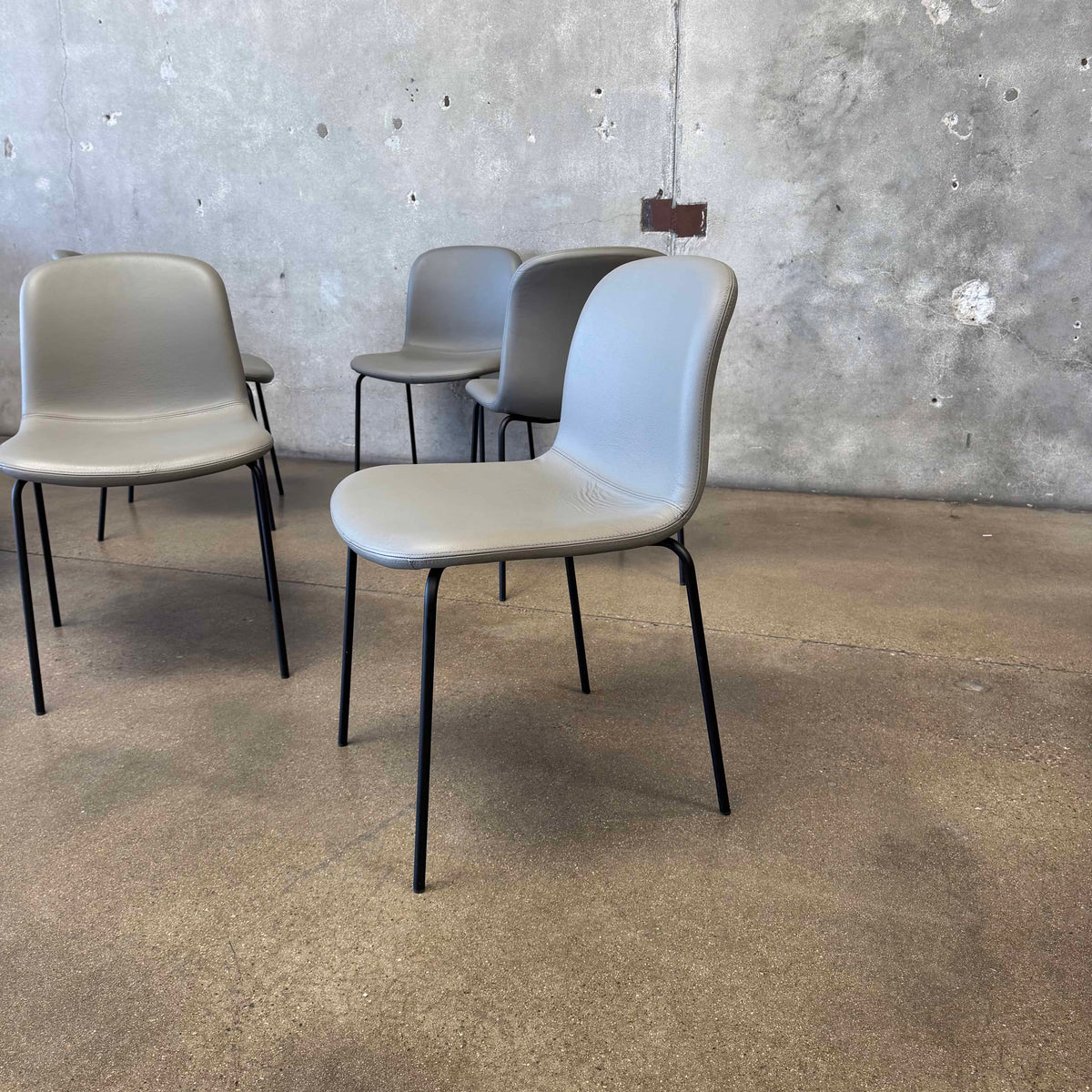 Set Of Six Leather + Steel "Bacco" Chairs By Omar De Biaggio For Design Within Reach