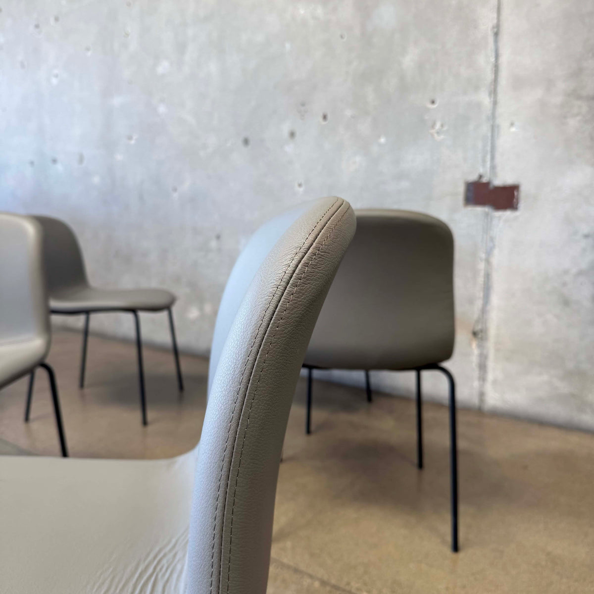 Set Of Six Leather + Steel "Bacco" Chairs By Omar De Biaggio For Design Within Reach