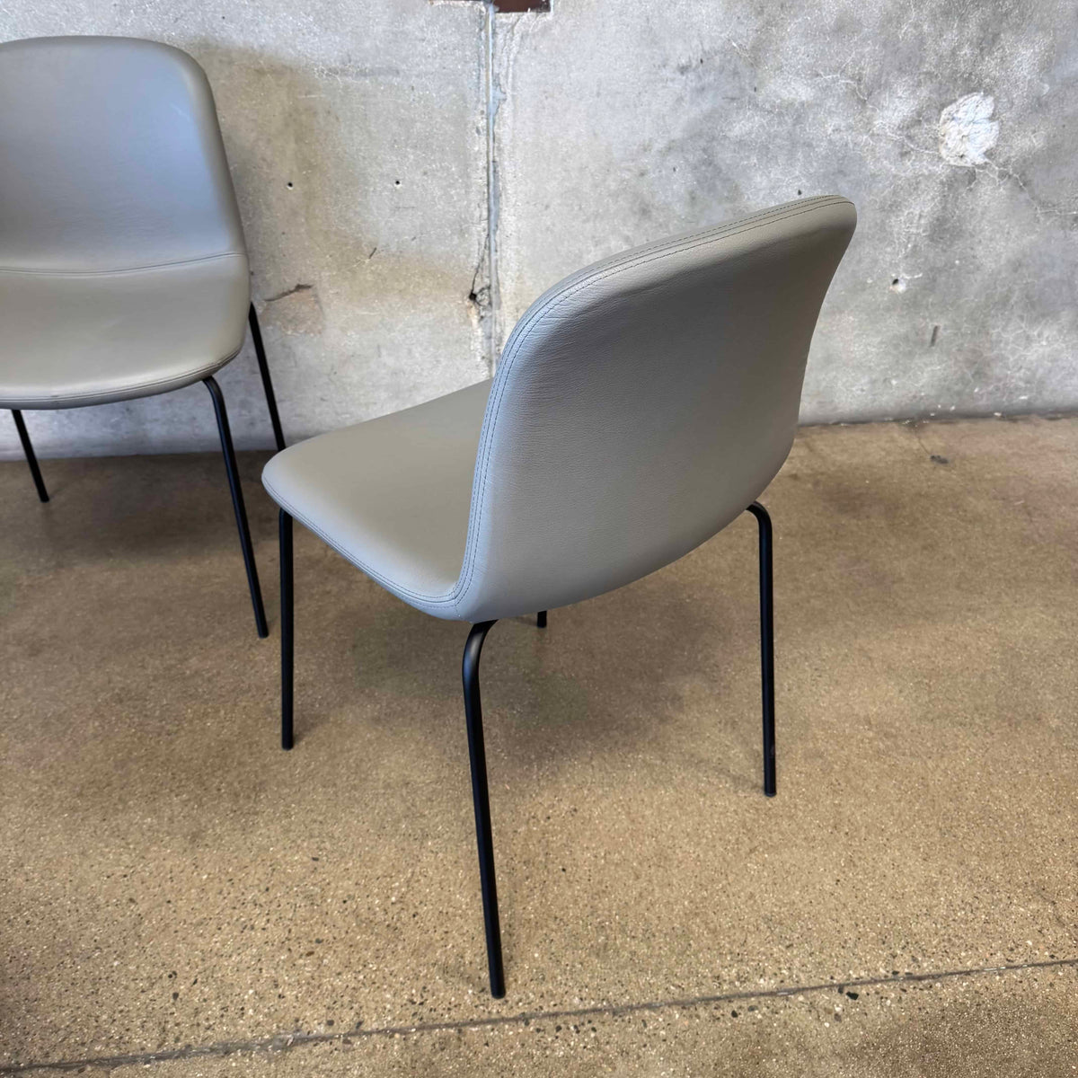 Set Of Six Leather + Steel "Bacco" Chairs By Omar De Biaggio For Design Within Reach