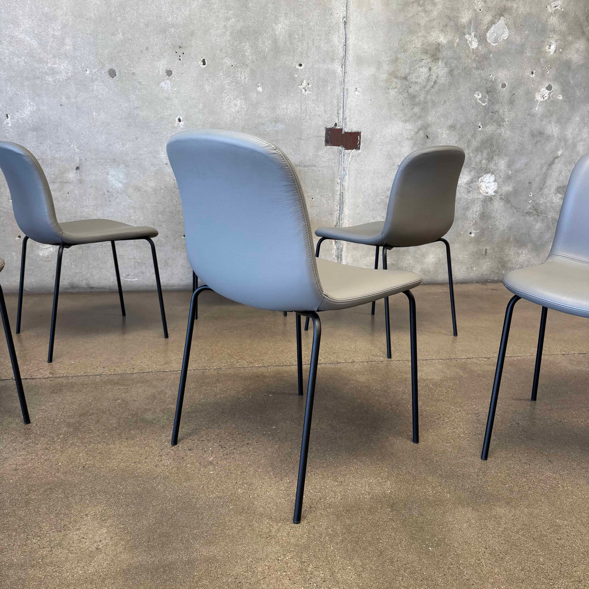 Set Of Six Leather + Steel "Bacco" Chairs By Omar De Biaggio For Design Within Reach