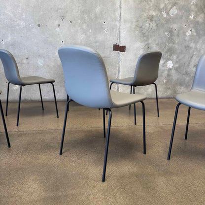 Set Of Six Leather + Steel "Bacco" Chairs By Omar De Biaggio For Design Within Reach