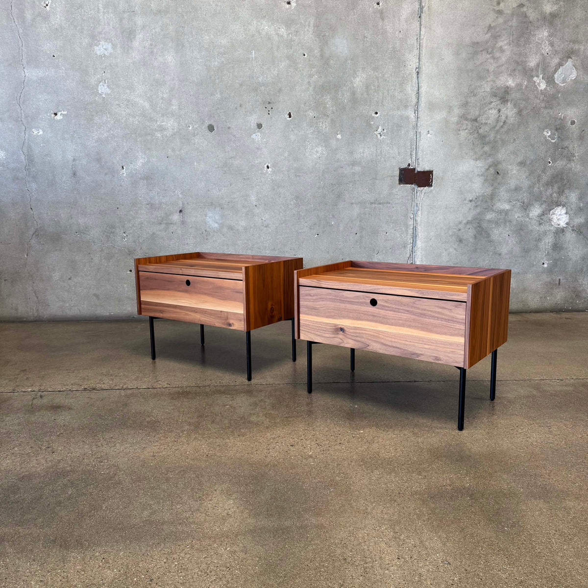 Walnut + Steel " Peek" Nightstands Blu Dot