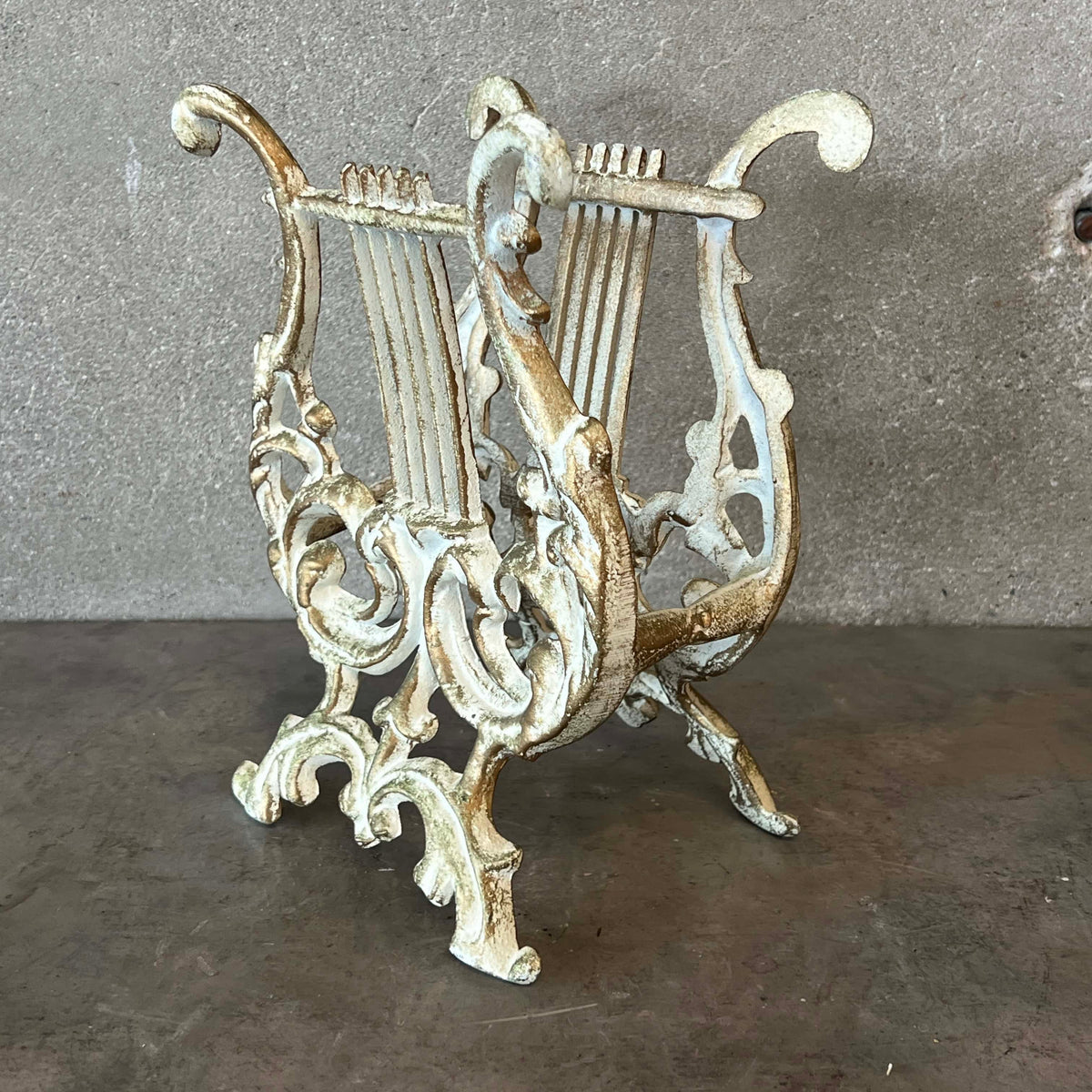 Vintage Hollywood Regency Cast Metal Magazine / Sheet Music Rack