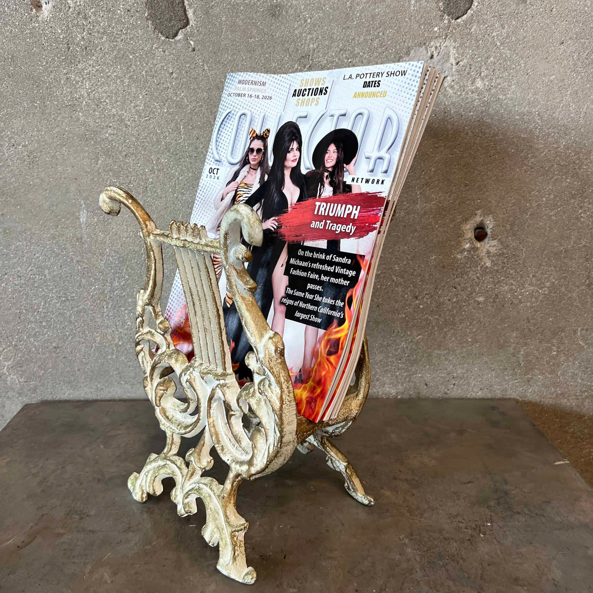 Vintage Hollywood Regency Cast Metal Magazine / Sheet Music Rack
