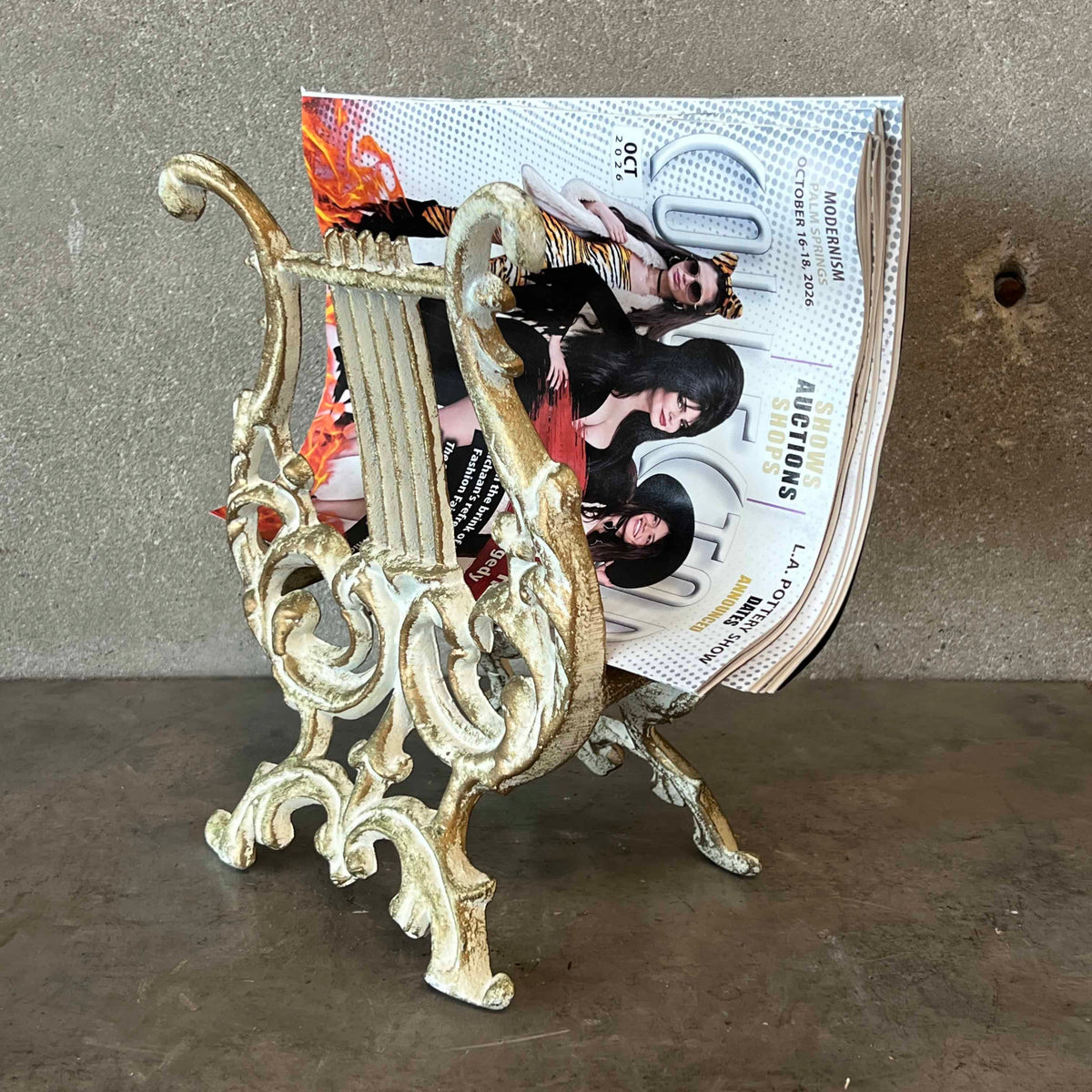 Vintage Hollywood Regency Cast Metal Magazine / Sheet Music Rack