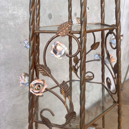 4 Shelve Mid Century Modern Hollywood Regency Etagere Gilded With Porcelain Rosés