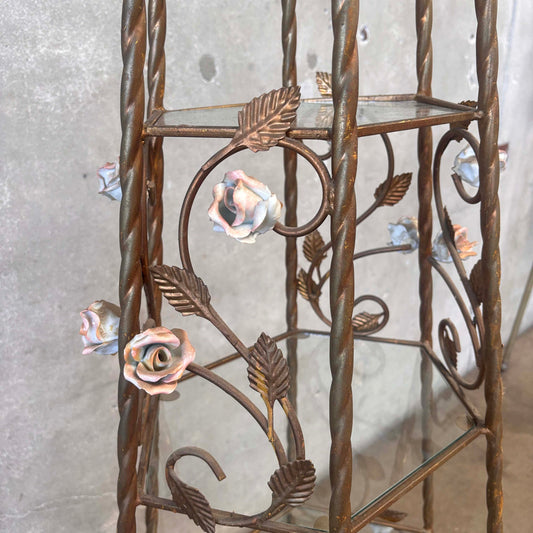 Four Shelf Hollywood Regency Etagere Gilded With Porcelain Rosés