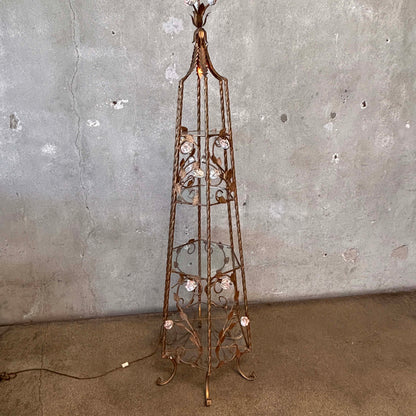 4 Shelve Mid Century Modern Hollywood Regency Etagere Gilded With Porcelain Rosés