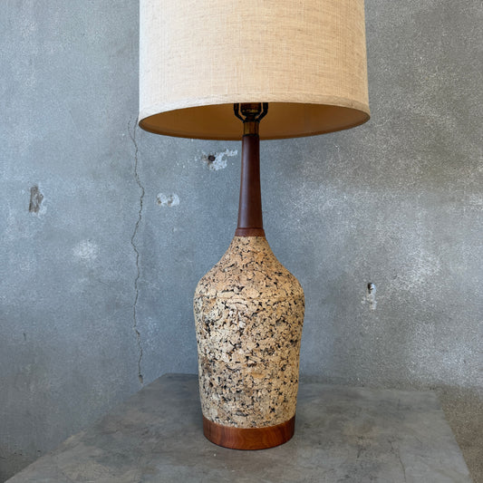 Mid Century Modern Cork & Walnut Bottle Shaped Lamp #1