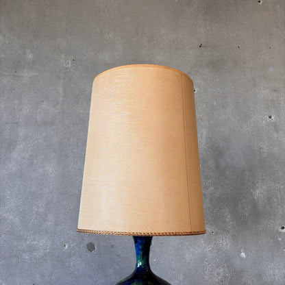 Mid Century Modern Monumental Blue Green Floral Etched Table Lamp