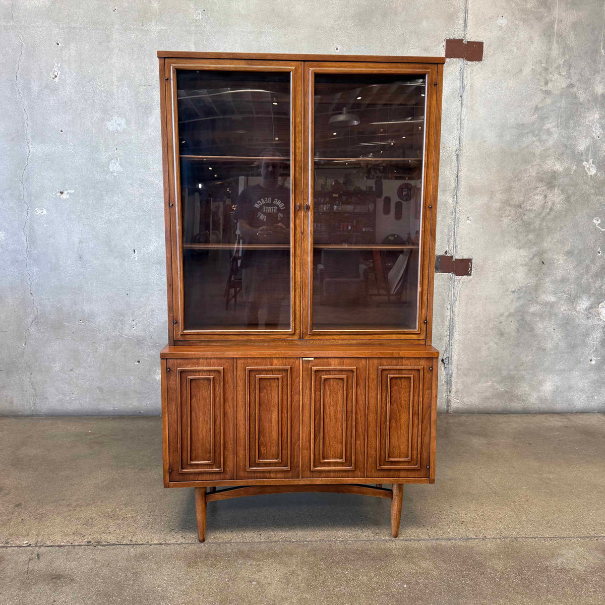 Mid Century Broyhill Sculptra Two Piece Hutch