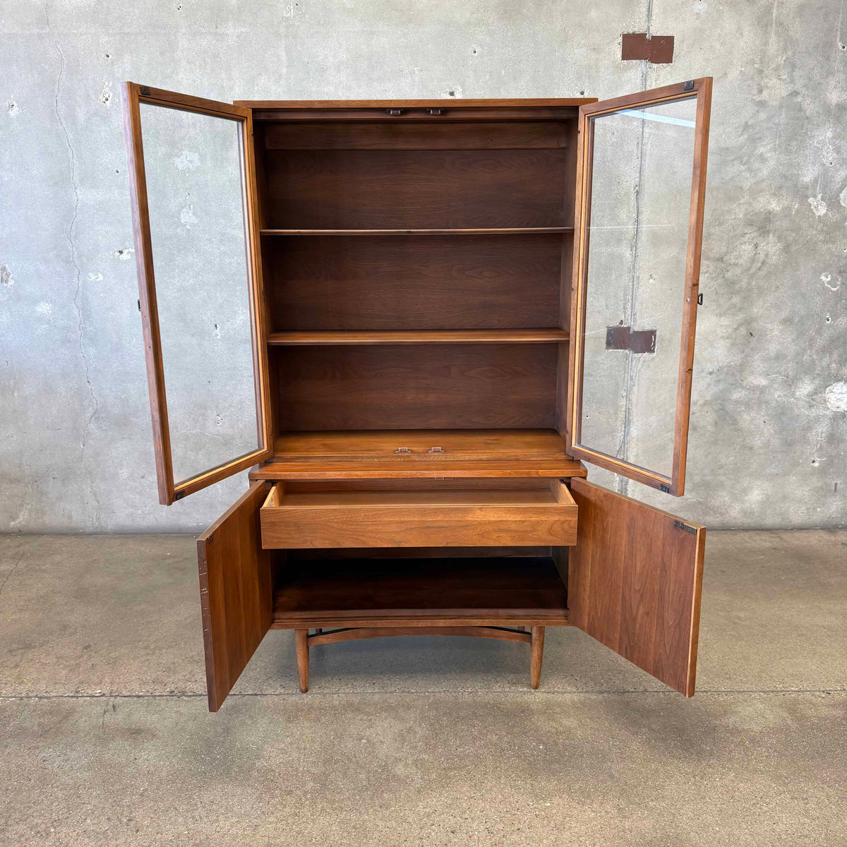 Mid Century Broyhill Sculptra Two Piece Hutch