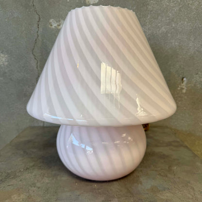 Vintage Italian 70s Murano Mushroom Table Lamp, White Swirl Opaline Glass