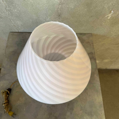 Vintage Italian 70s Murano Mushroom Table Lamp, White Swirl Opaline Glass