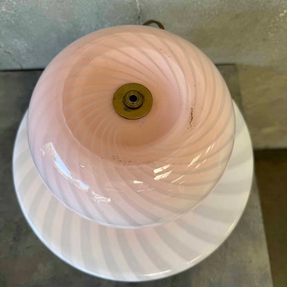 Vintage Italian 70s Murano Mushroom Table Lamp, White Swirl Opaline Glass