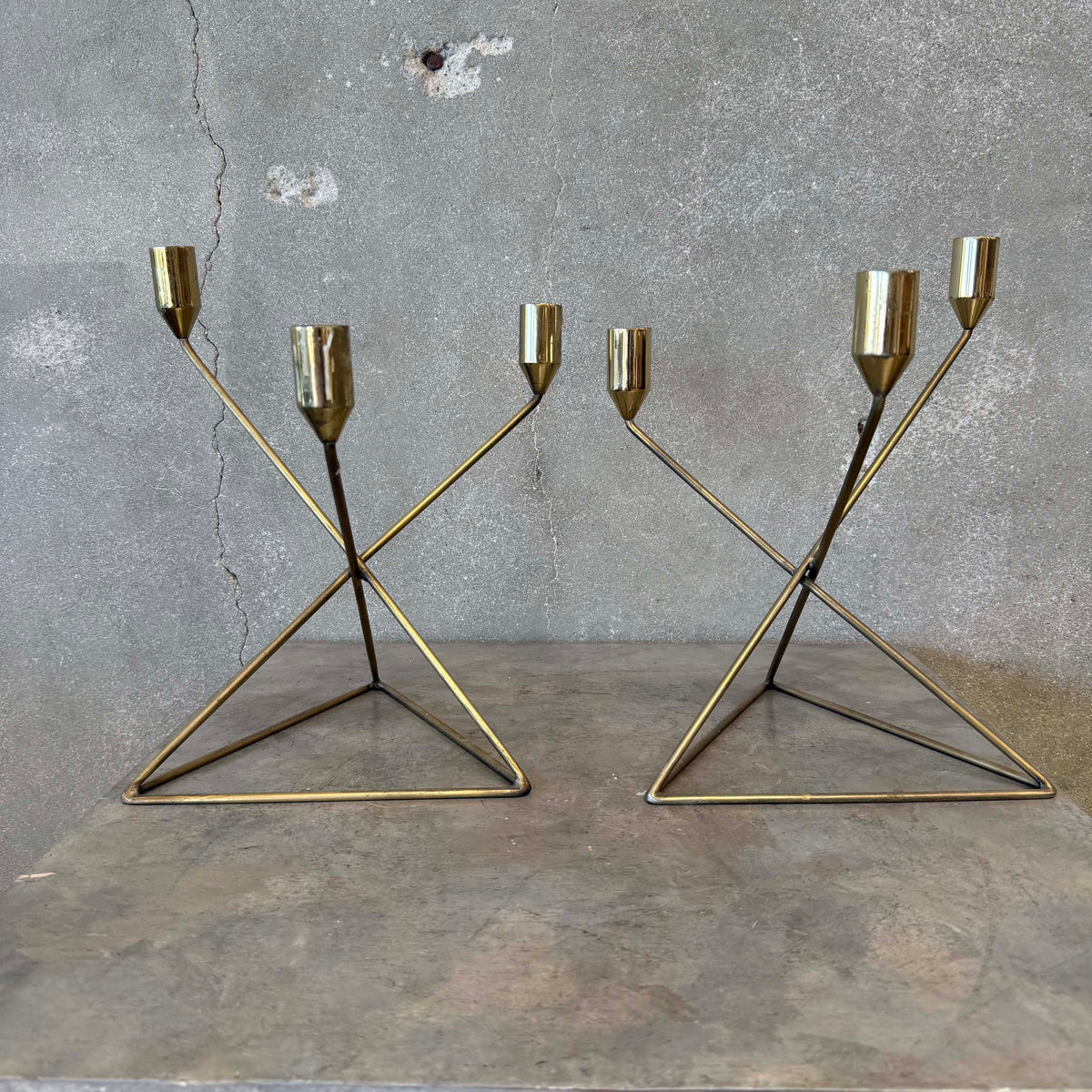 Pair of Mid Century Modern Brutalist Brass Candle Holders