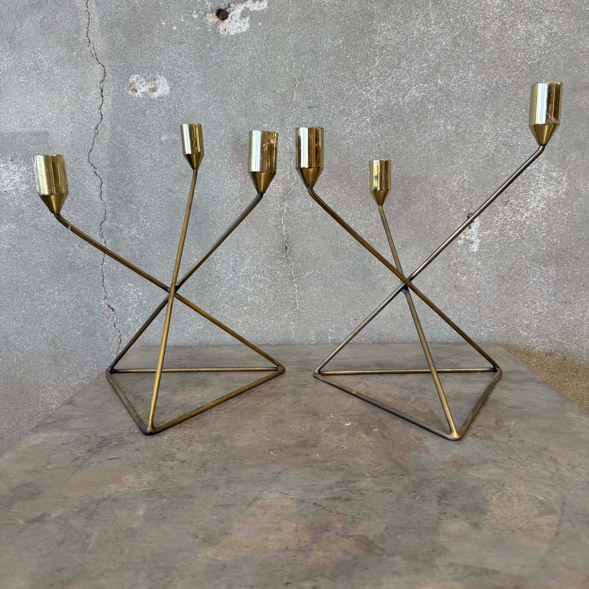 Pair of Mid Century Modern Brutalist Brass Candle Holders