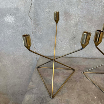 Pair of Mid Century Modern Brutalist Brass Candle Holders