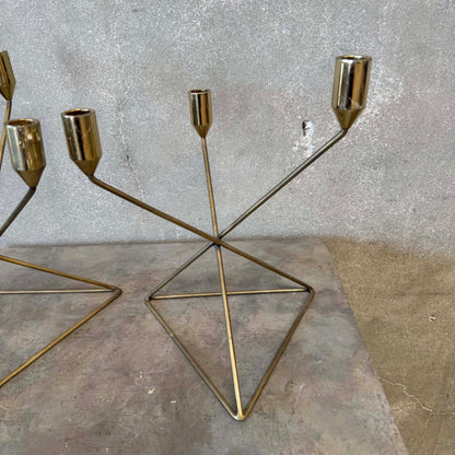 Pair of Mid Century Modern Brutalist Brass Candle Holders