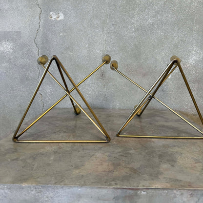 Pair of Mid Century Modern Brutalist Brass Candle Holders