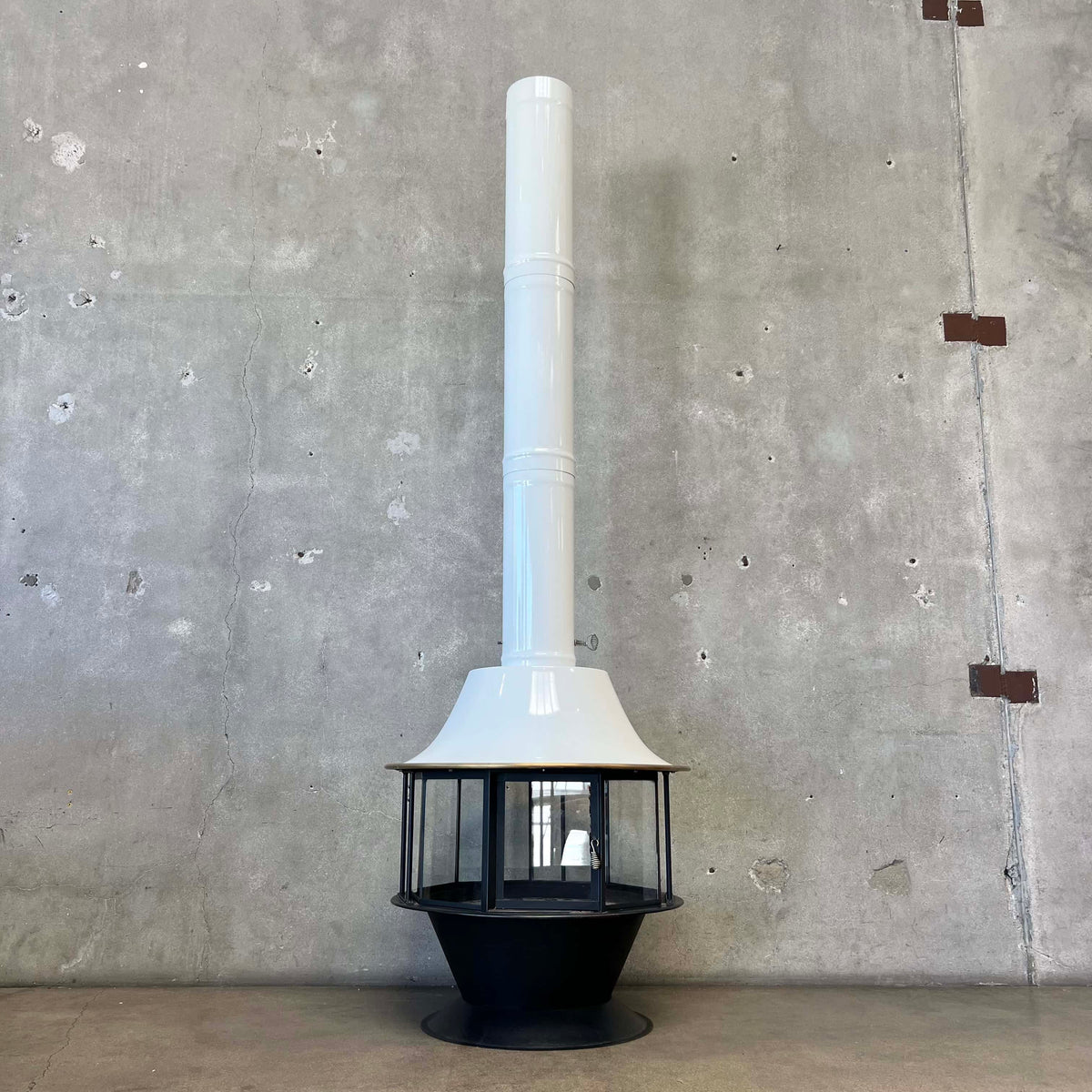 Vintage Mid Century Modern White Porcelain Enamel Finish Malm "Spin-A-Fire" Fireplace