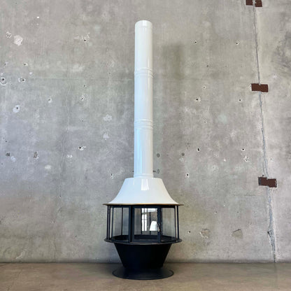 Vintage Mid Century Modern White Porcelain Enamel Finish Malm "Spin-A-Fire" Fireplace