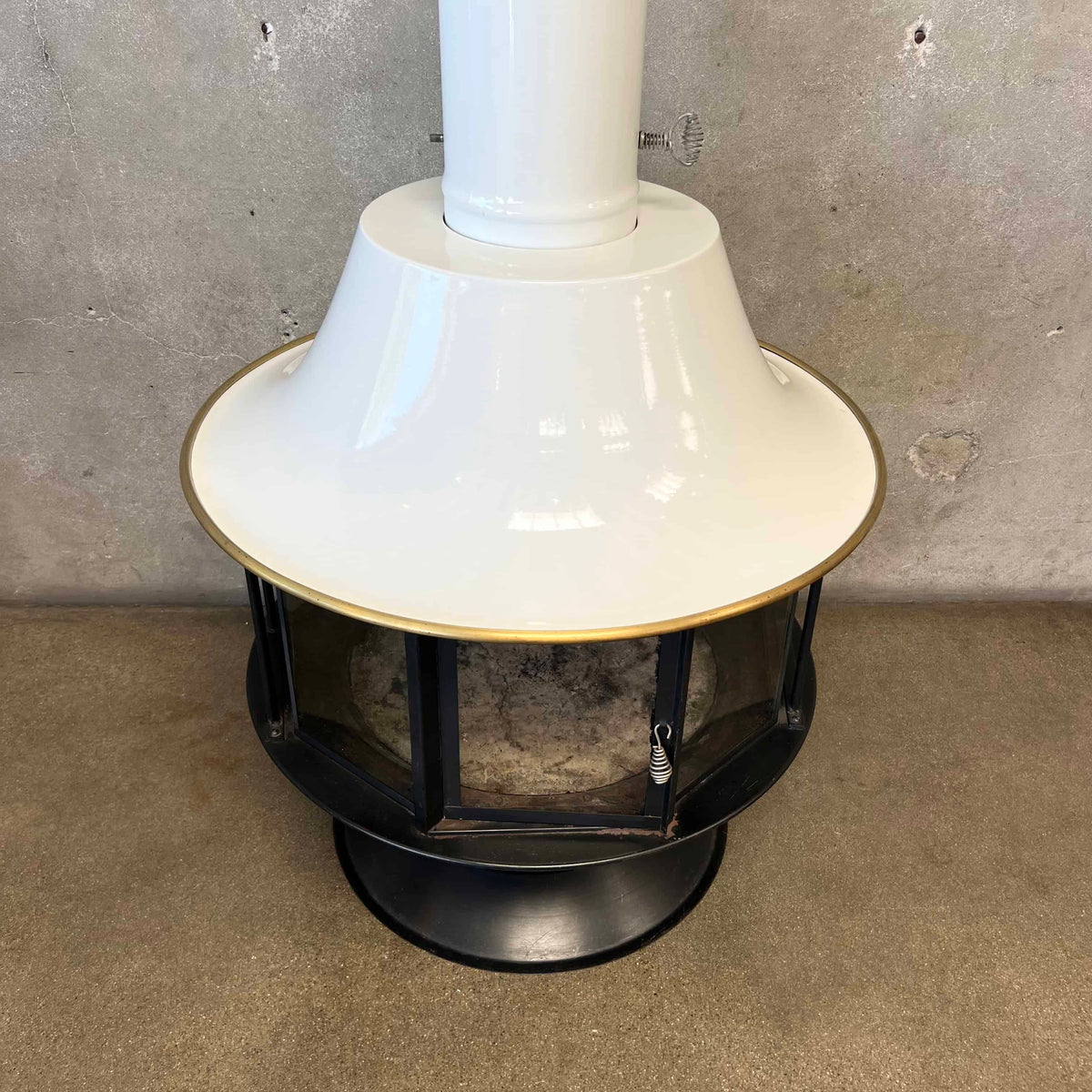 Vintage Mid Century Modern White Porcelain Enamel Finish Malm "Spin-A-Fire" Fireplace