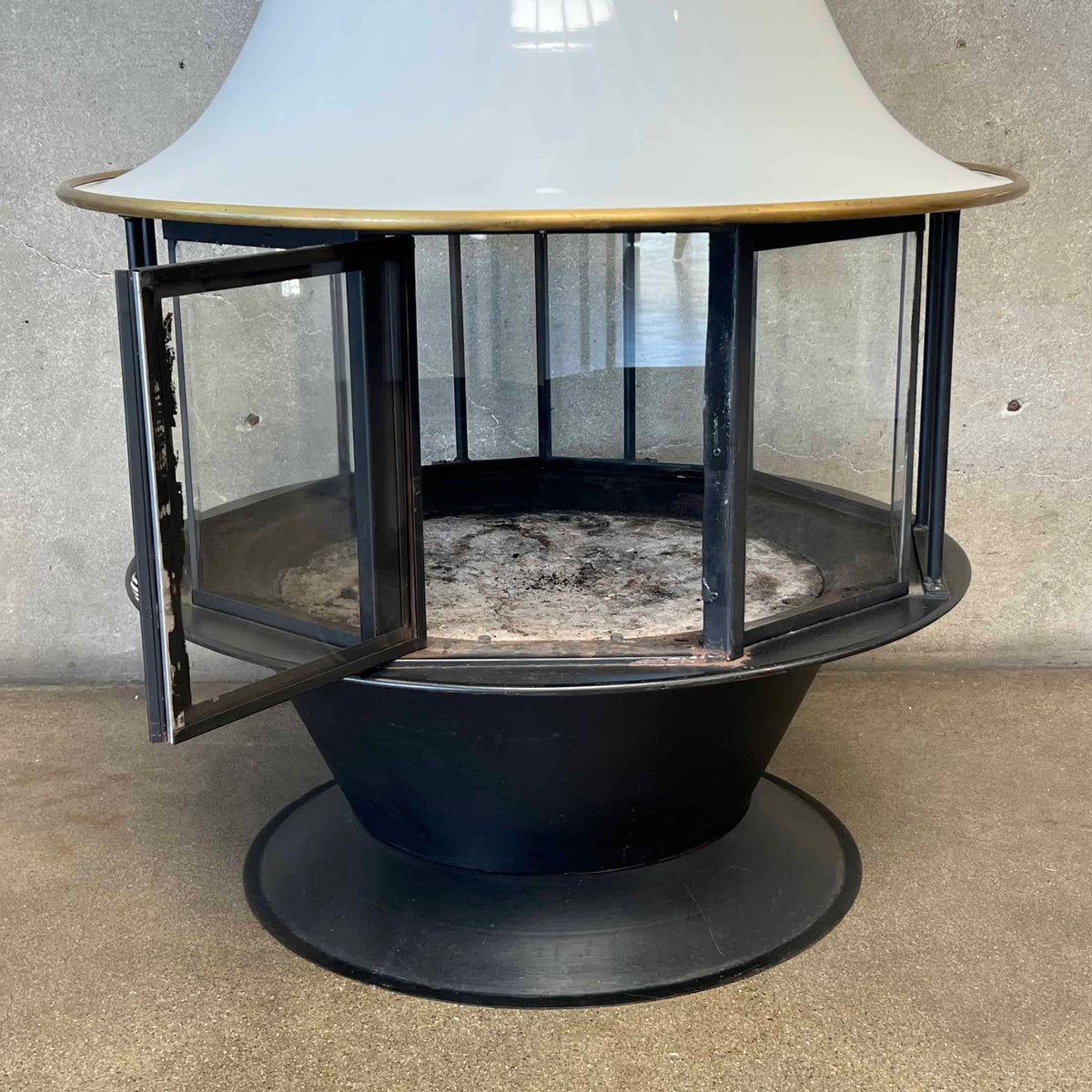 Vintage Mid Century Modern White Porcelain Enamel Finish Malm "Spin-A-Fire" Fireplace