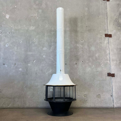 Vintage Mid Century Modern White Porcelain Enamel Finish Malm "Spin-A-Fire" Fireplace