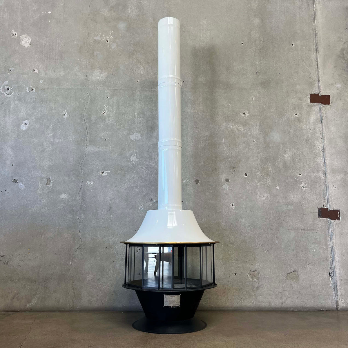 Vintage Mid Century Modern White Porcelain Enamel Finish Malm "Spin-A-Fire" Fireplace