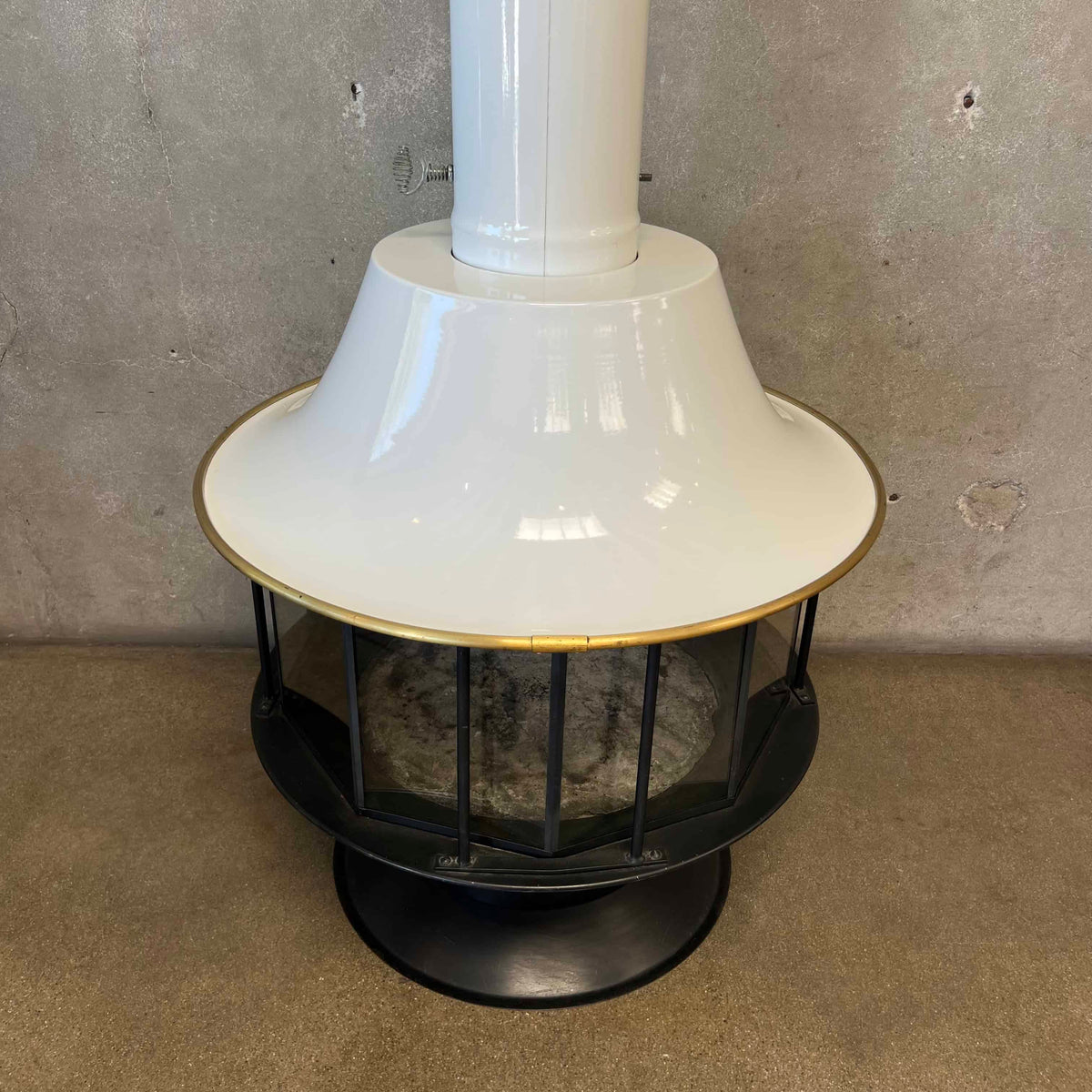 Vintage Mid Century Modern White Porcelain Enamel Finish Malm "Spin-A-Fire" Fireplace
