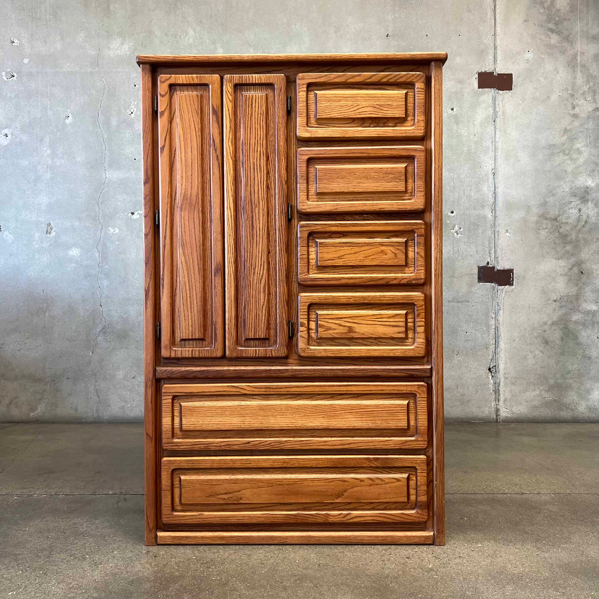 1970s Solid Oak Wardrobe Dresser