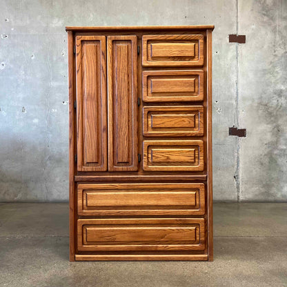 1970s Solid Oak Wardrobe Dresser