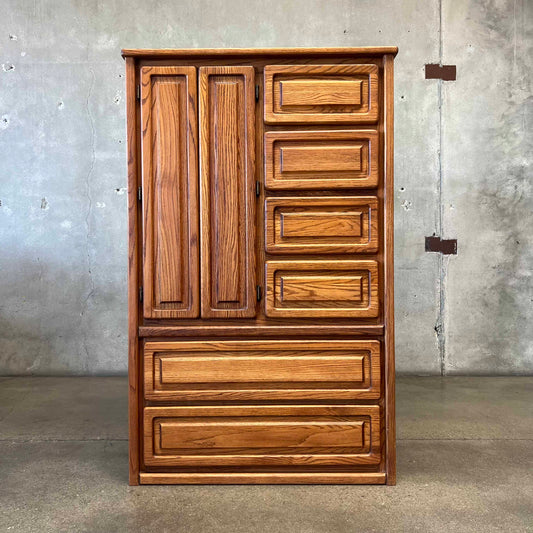 1970s Solid Oak Wardrobe Dresser
