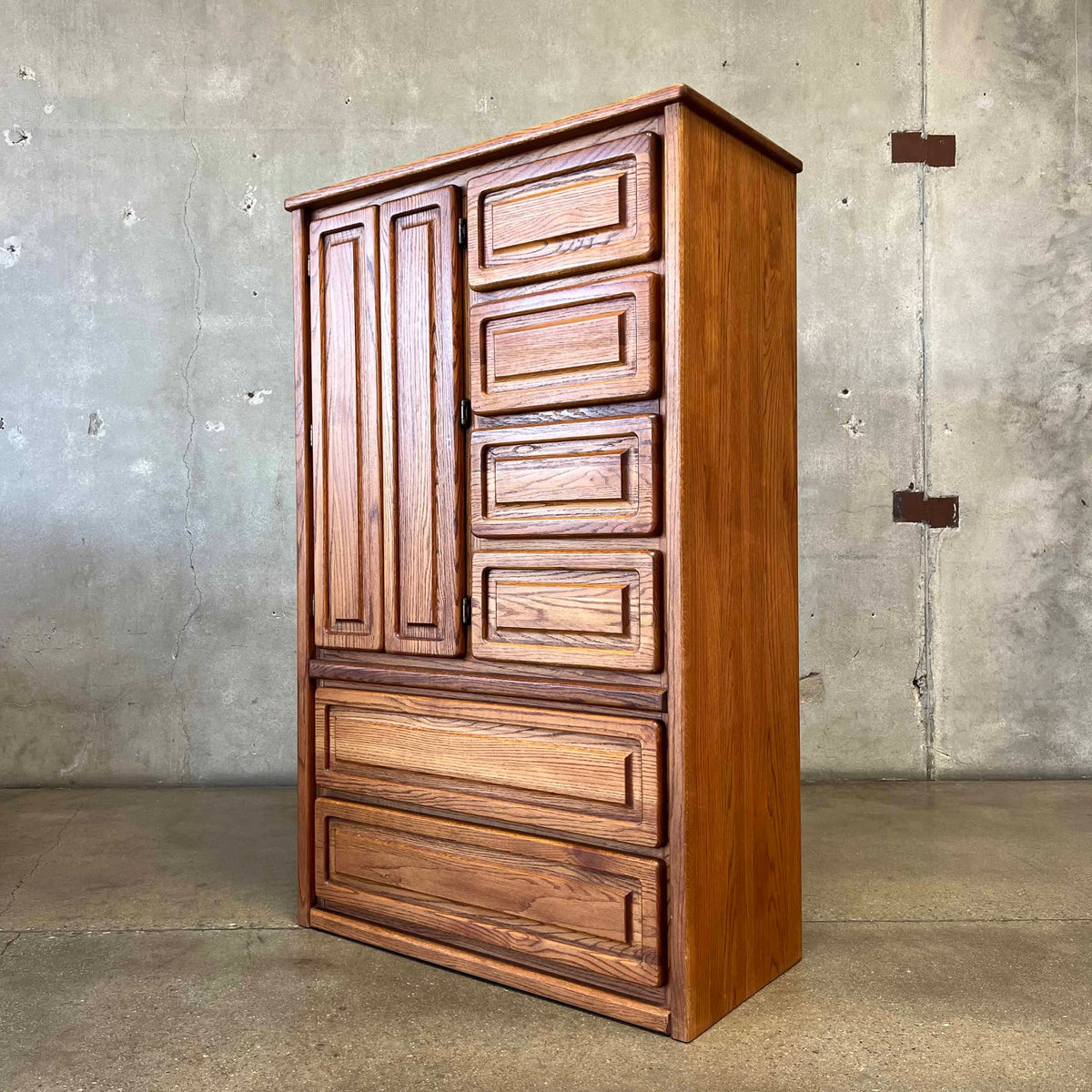 1970s Solid Oak Wardrobe Dresser