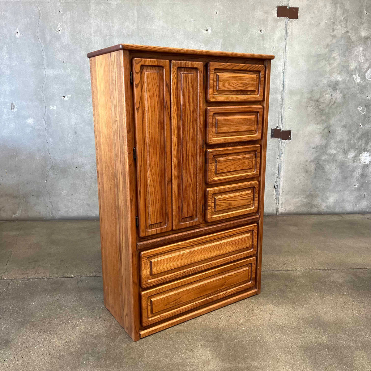 1970s Solid Oak Wardrobe Dresser