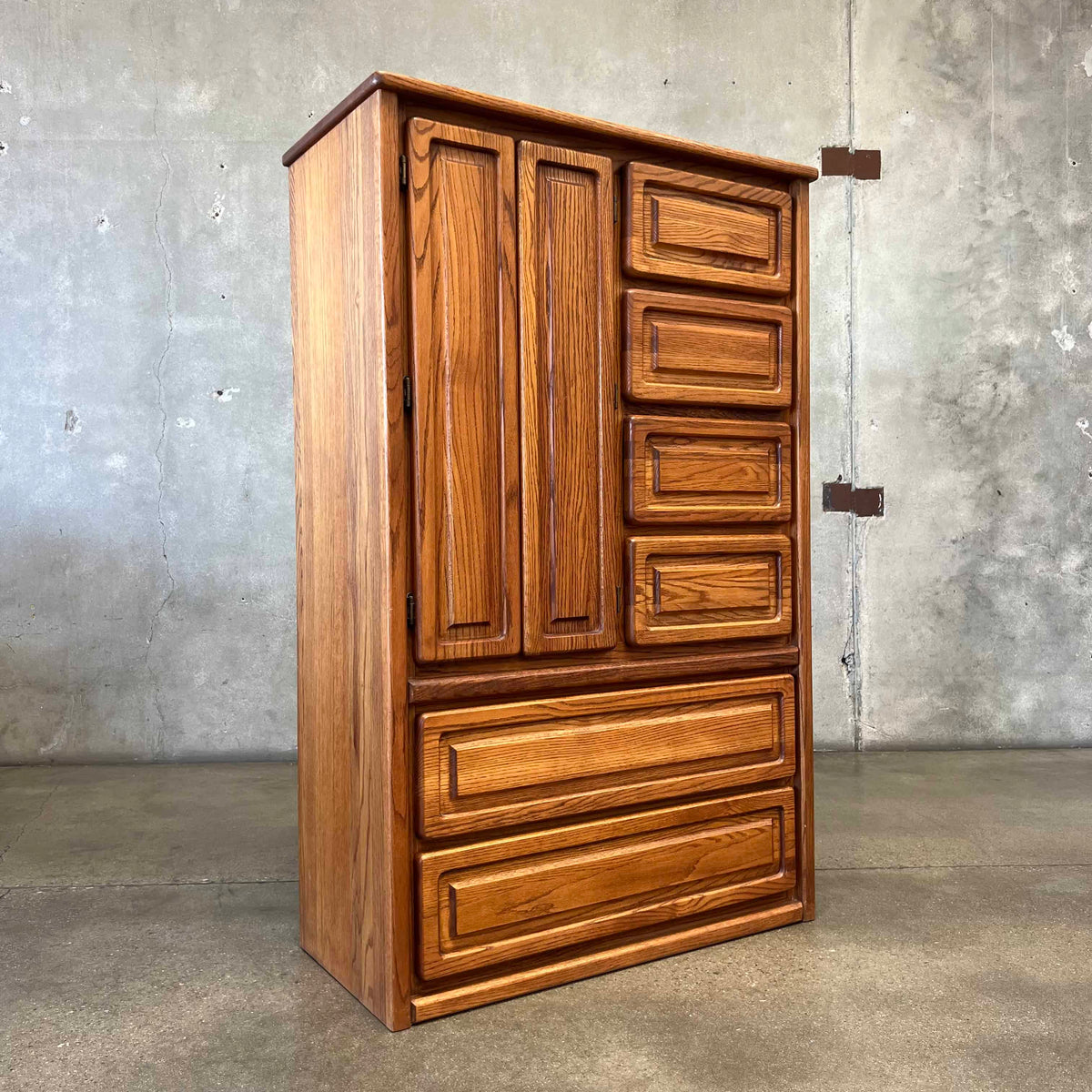1970s Solid Oak Wardrobe Dresser