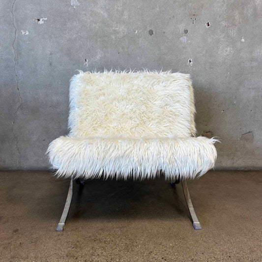 Mies Van Der Rohe Barcelona Chair w/ Mongolian Sheep Faux Fur #2