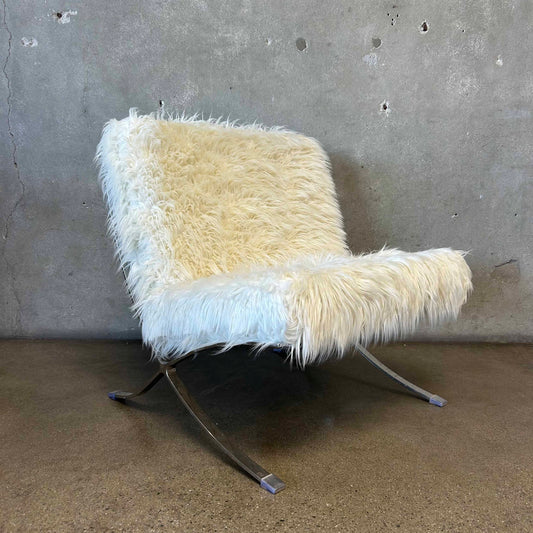 Mies Van Der Rohe Barcelona Chair w/ Mongolian Sheep Faux Fur #1