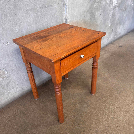 Antique Solid Oak Side Table With Drawers