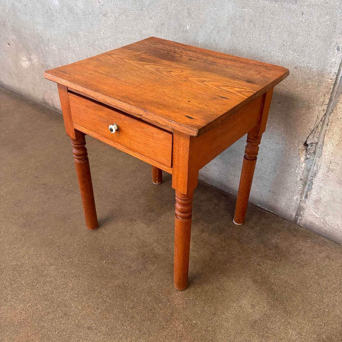 Antique Solid Oak Side Table With Drawers