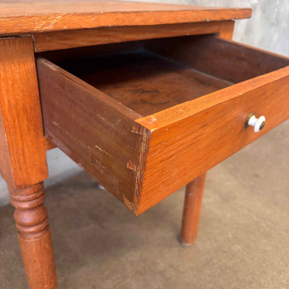 Antique Solid Oak Side Table With Drawers
